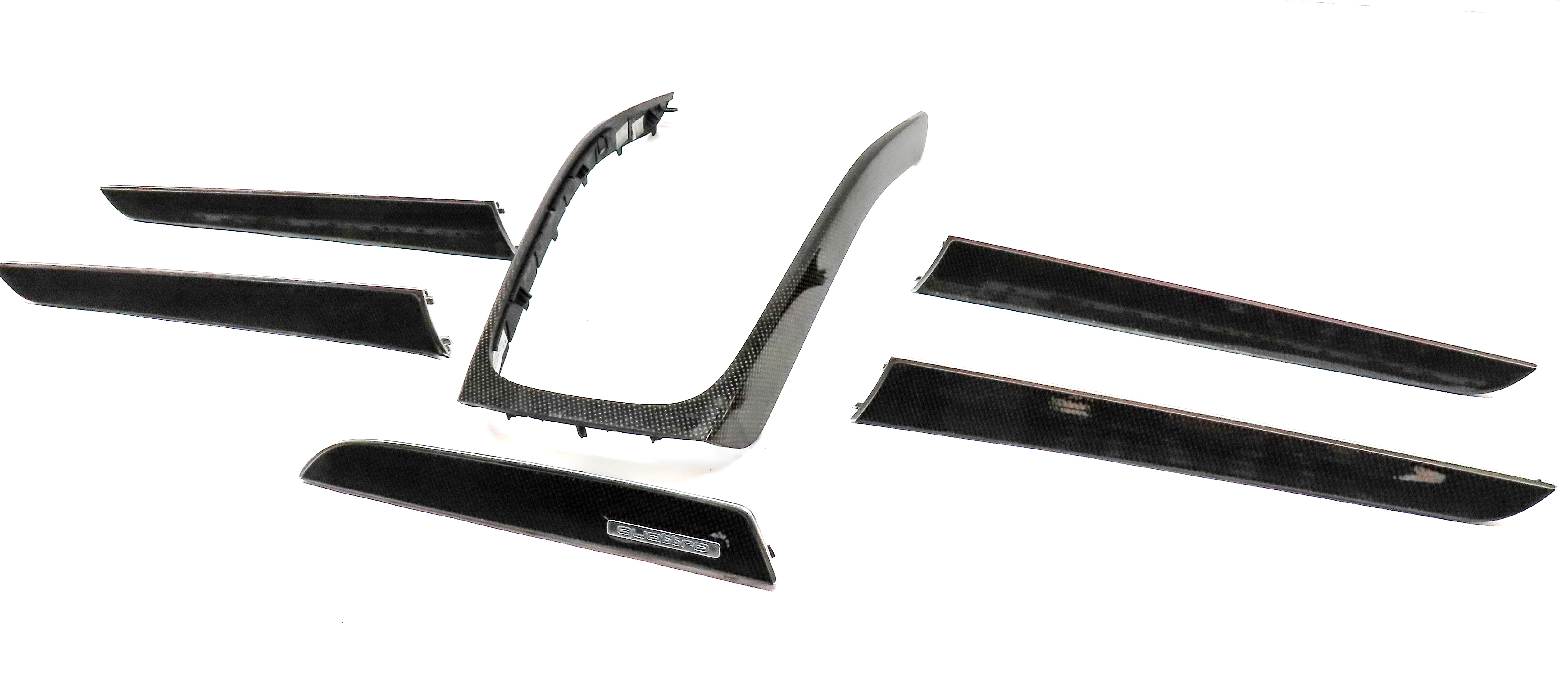 2010 AUDI S4 B8 8K FRONT REAR DOOR DASH CENTER CONSOLE CARBON FIBER TRIM SET 6 — exact item pictured